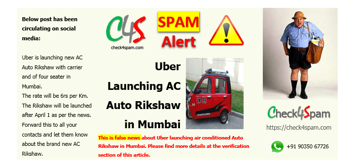 Uber Launching AC Auto Rikshaw Mumbai hoax