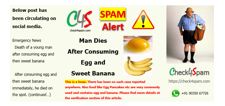 Man dies consuming egg sweet banana hoax