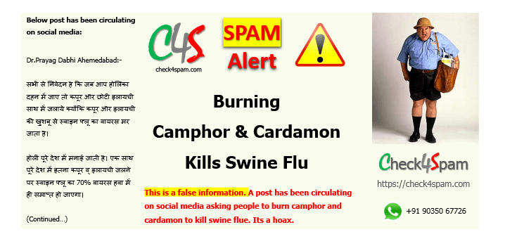 burning camphor cardamon kills swine flu hoax