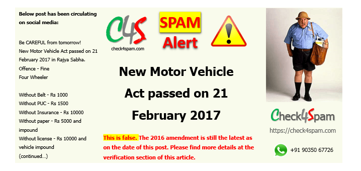 new motor vehicle act passed 21 February 2017 spam