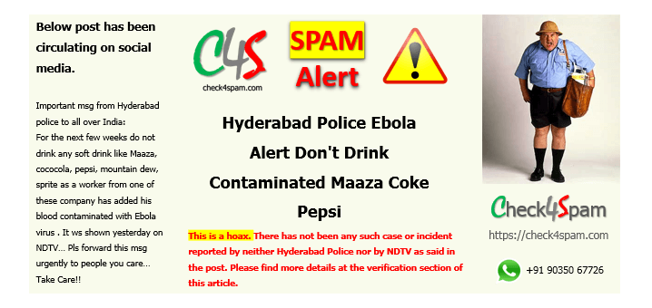 hyderabad police ebola maaza coke pepsi ndtv spam