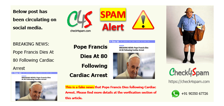 Pope Francis dies following cardiac arrest hoax