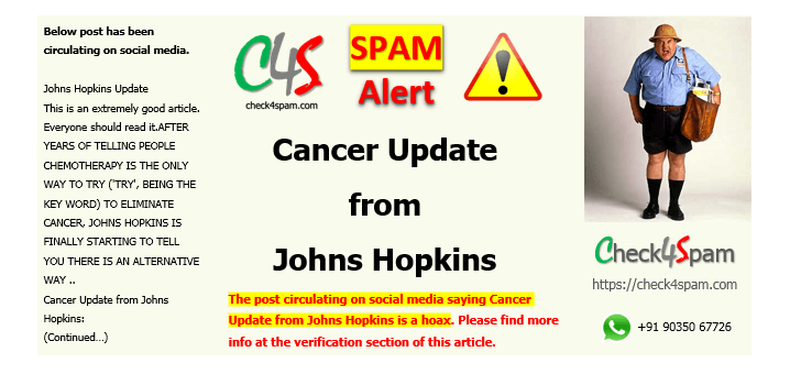 Cancer update from Johns Hopkins spam