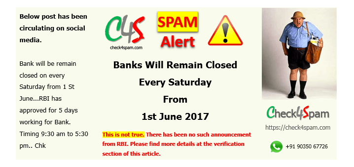 banks remain closed every saturday spam
