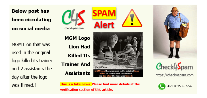 MGM logo lion killed trainer spam