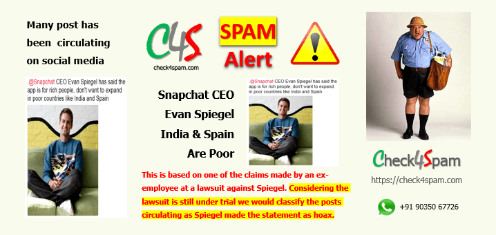 snapchat ceo evan spiegal India Spain poor spam