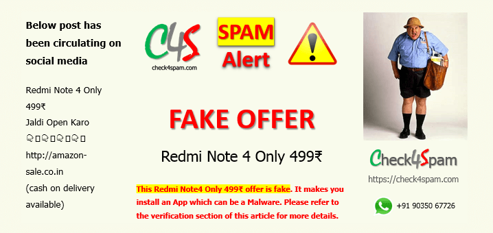 redmi note4 rupees 499 only spam