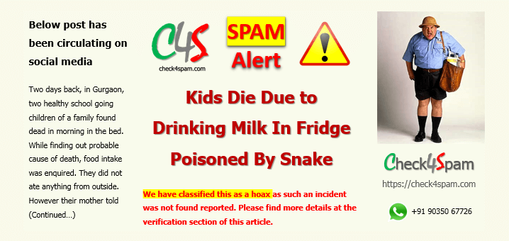 kids die drinking fridge milk snake poisoned spam