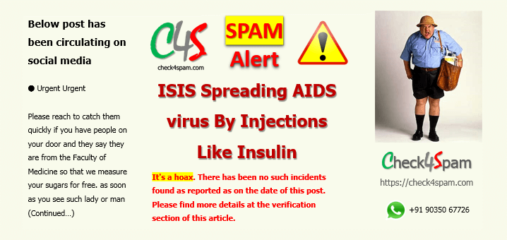 isis spreading aids virus injections insulin spam