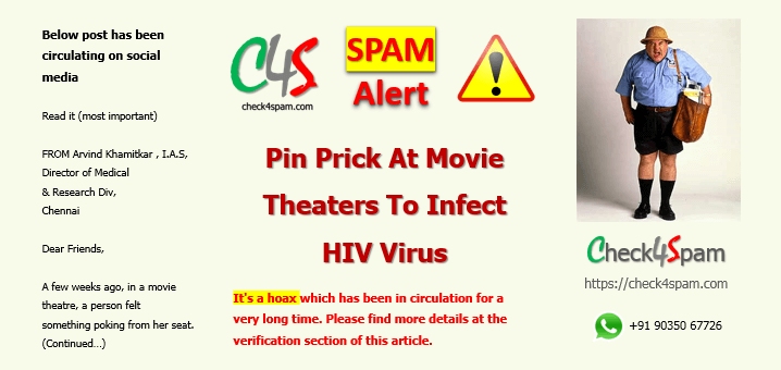 pin prick movie theaters infect HIV Spam