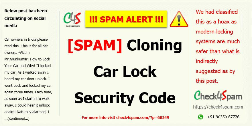 Cloning Car Lock Security Code - SPAM