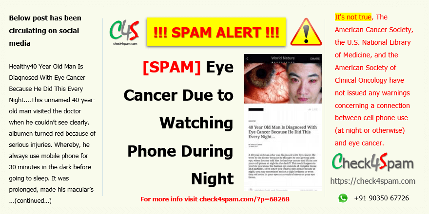 Eye Cancer Watching Phone Night - Spam