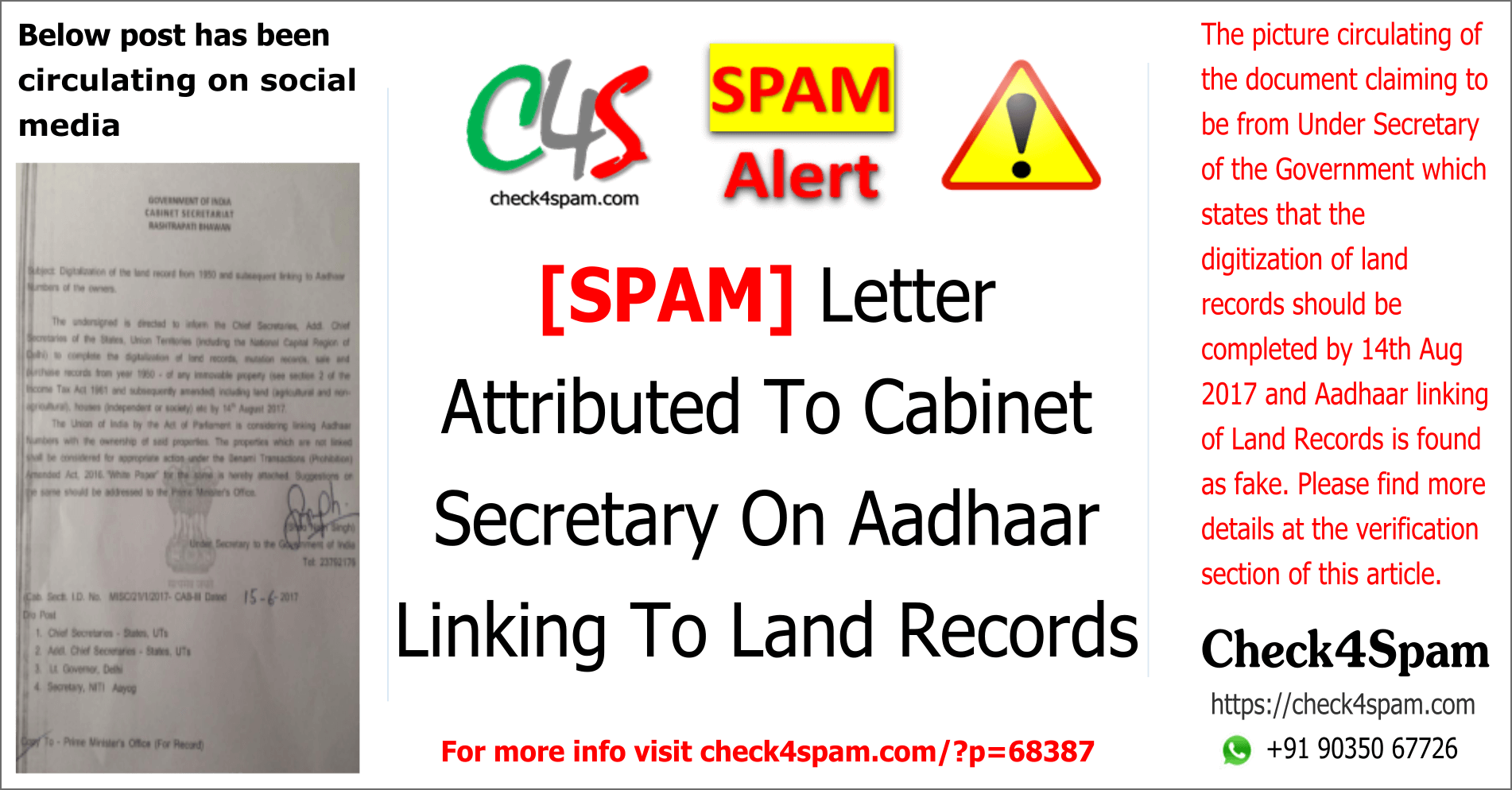 Aadhaar linking land records - SPAM