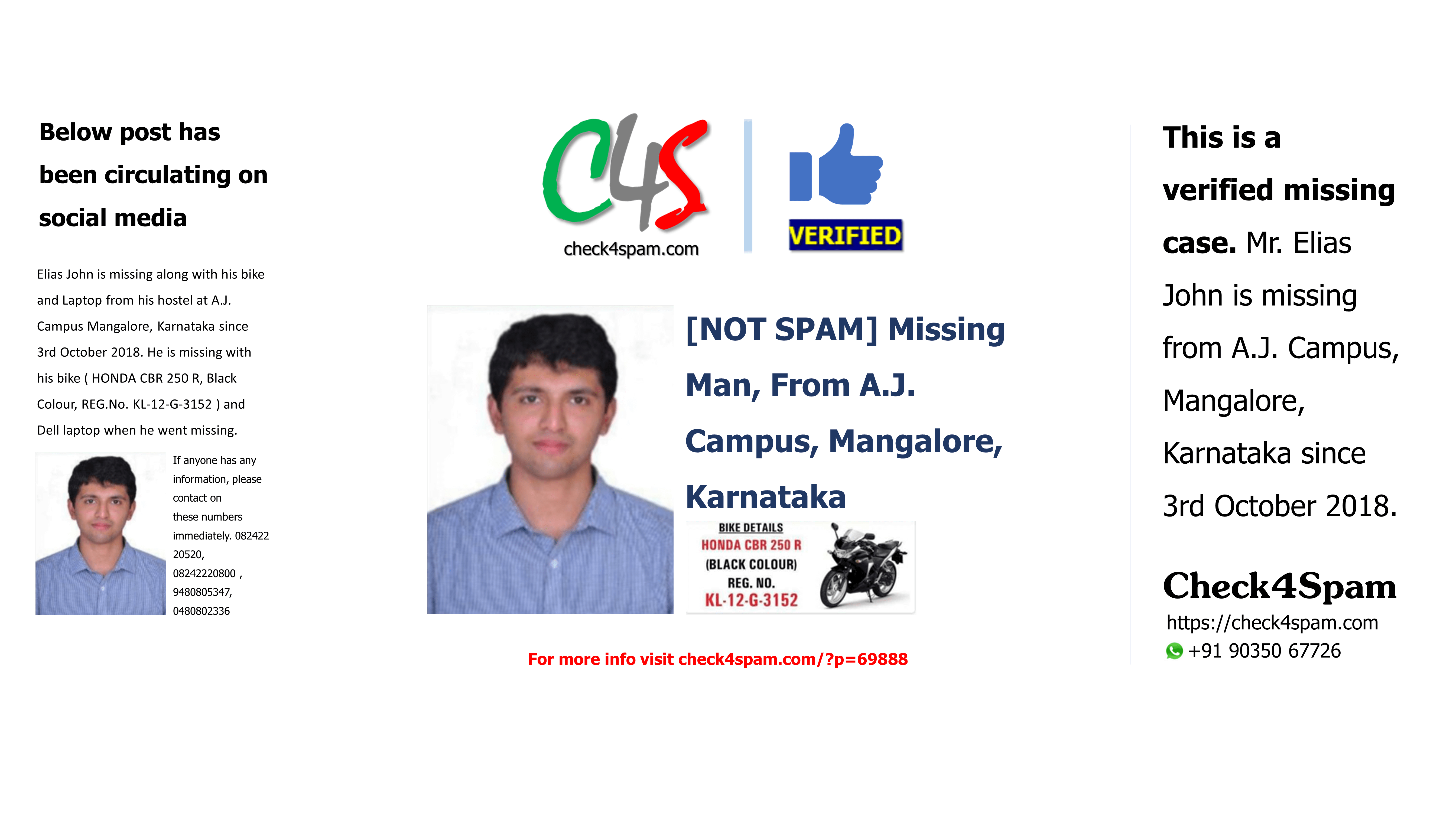 [NOT SPAM] Missing Man, From A.J. Campus, Mangalore, Karnataka