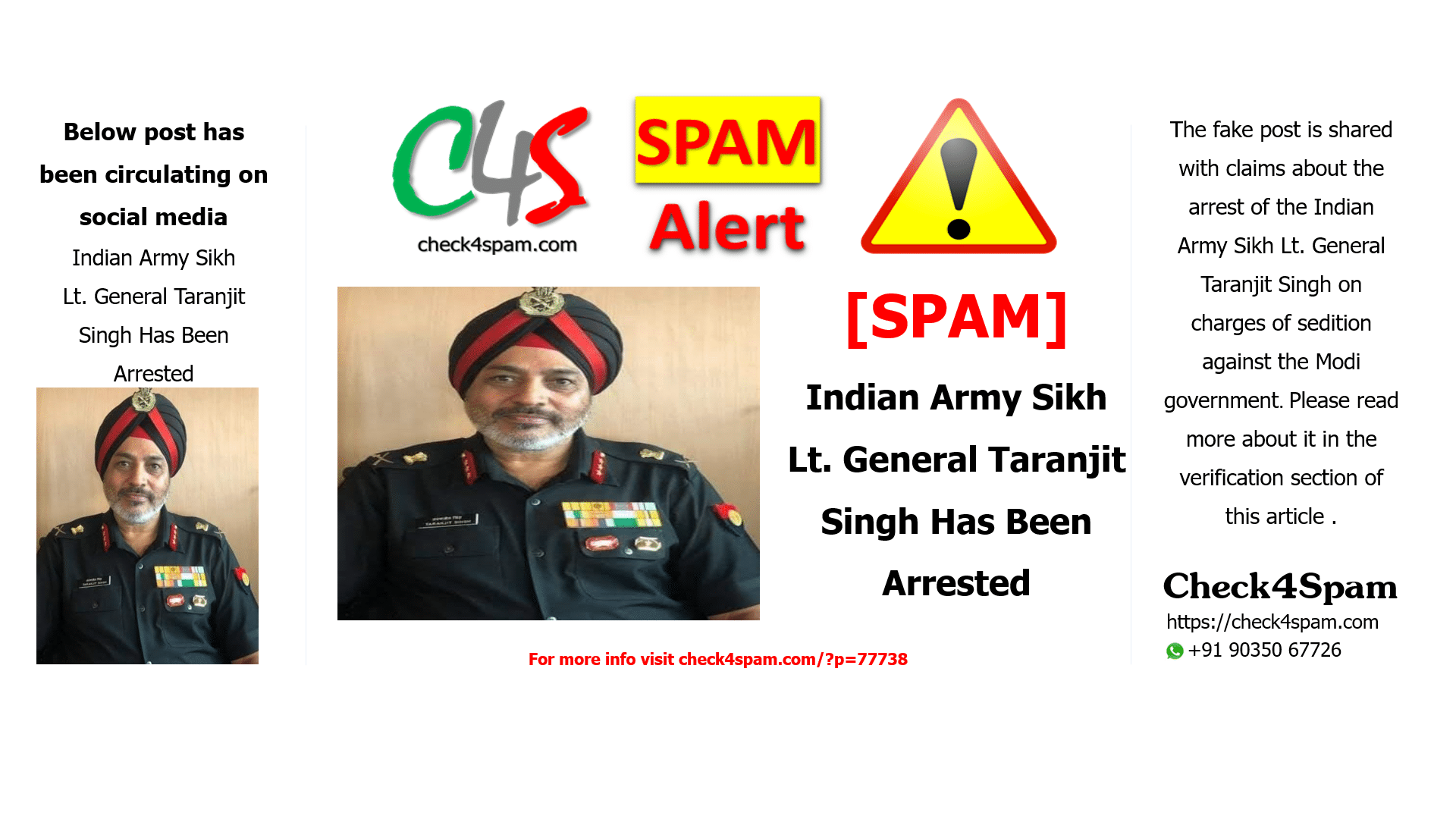 Indian Army Sikh Lt. General Taranjit Singh Has Been Arrested